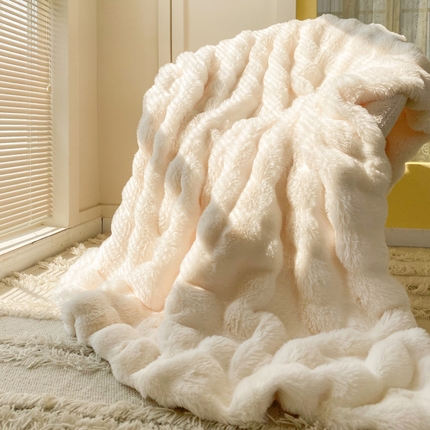 潮邦创意家居 2025新款托卡斯大泡泡皮草级仿兔毛毯 托卡斯大泡泡-白色