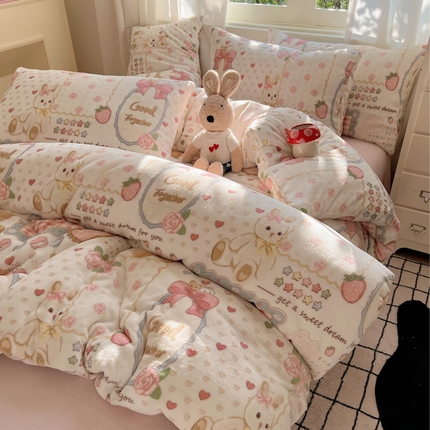 91家纺网 家纺一手货源 找家纺 （总）六巷胡同 2024新款INS卡通牛奶绒四件套