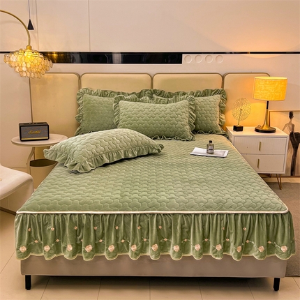 恒爱家纺 2024新款宝宝绒霞姿月韵床笠 牛油果绿
