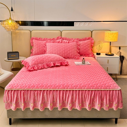 恒爱家纺 2024新款宝宝绒霞姿月韵床笠 欧韵粉