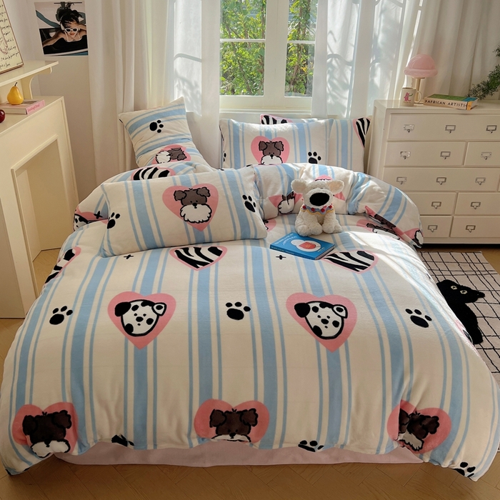 91家纺网 家纺一手货源 找家纺 （总）六巷胡同 2024新款INS卡通牛奶绒四件套