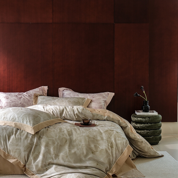 91家纺网 家纺一手货源 找家纺 2024新款天丝棉磨毛宽边+嵌条印花四件套 岚烟-绿