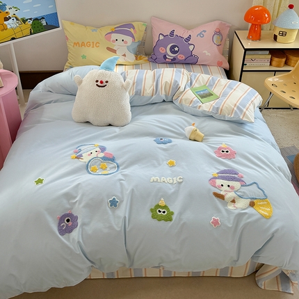 眠屿家纺 2025新款全棉磨毛毛巾绣四件套 星星魔法师