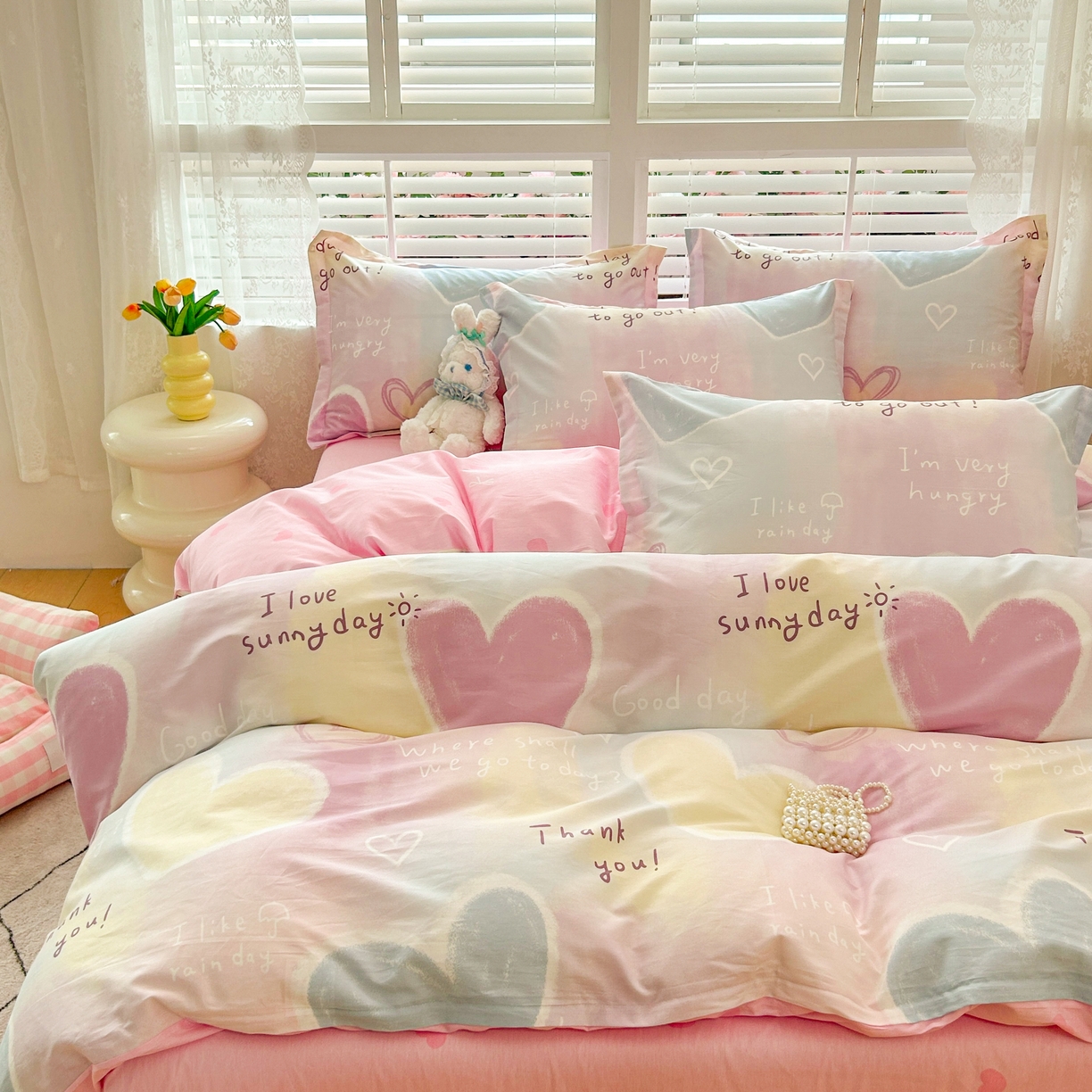 91家纺网 家纺一手货源 找家纺 红馆 2025年全棉12868印花系列四件套 爱心记忆