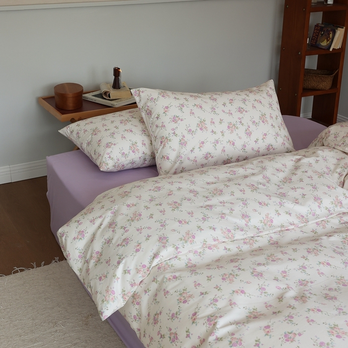 91家纺网 家纺一手货源 找家纺 棉眠 2024新款40支全棉秋季花园系列四件套 粉红雪山