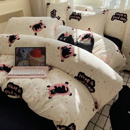 91家纺网 家纺一手货源 找家纺 （总）六巷胡同 2024新款INS卡通牛奶绒四件套