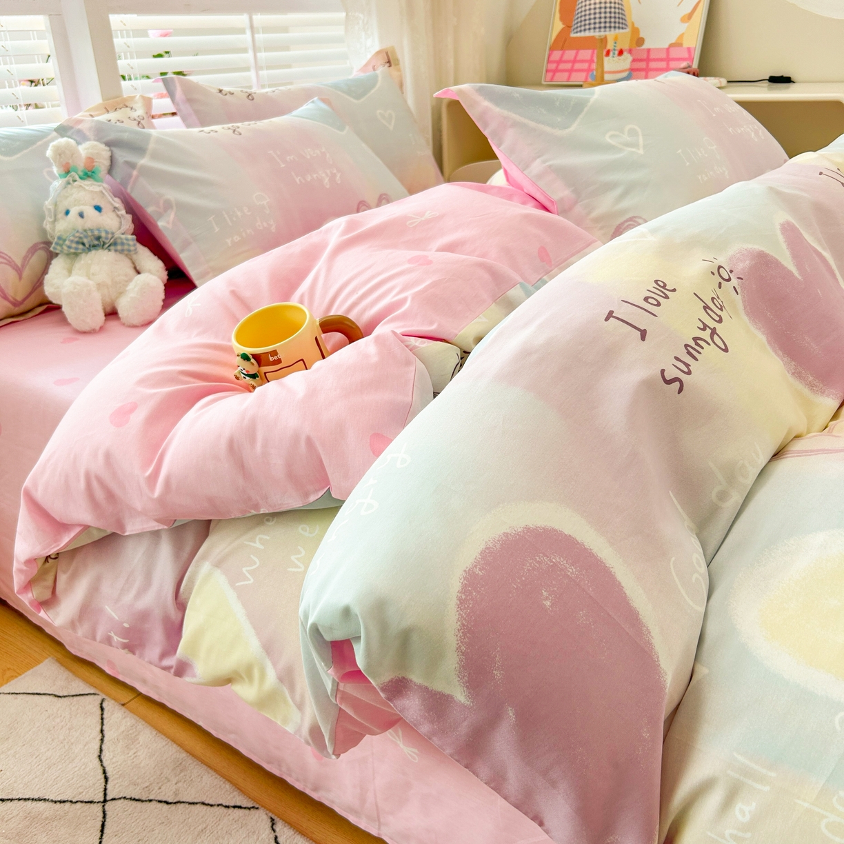 91家纺网 家纺一手货源 找家纺 红馆 2025年全棉12868印花系列四件套 爱心记忆