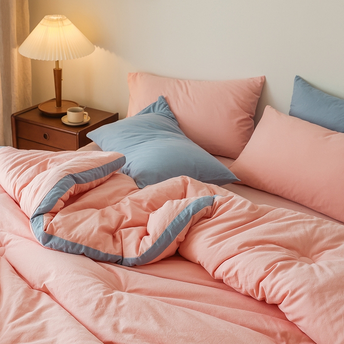 91家纺网 家纺一手货源 找家纺 雯雨家纺 2024新款里外全棉棉花被冬被 文艺粉