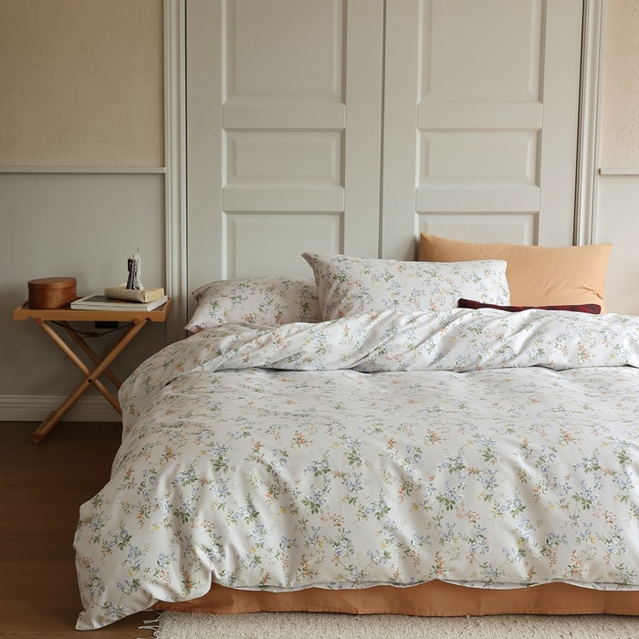 91家纺网 家纺一手货源 找家纺 棉眠 2024新款40支全棉秋季花园系列四件套 橘朵