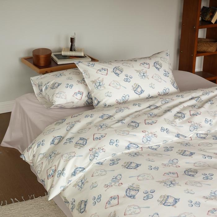 91家纺网 家纺一手货源 找家纺 棉眠 2024新款40支全棉秋季花园系列四件套 蓝莓酱