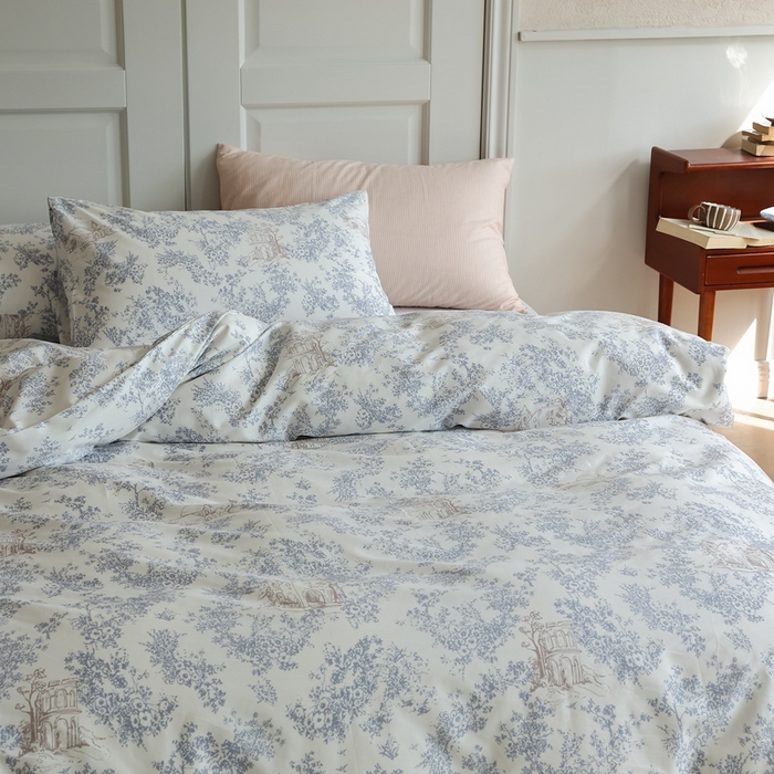 91家纺网 家纺一手货源 找家纺 棉眠 2024新款40支全棉秋季花园系列四件套 昆仑煮雪