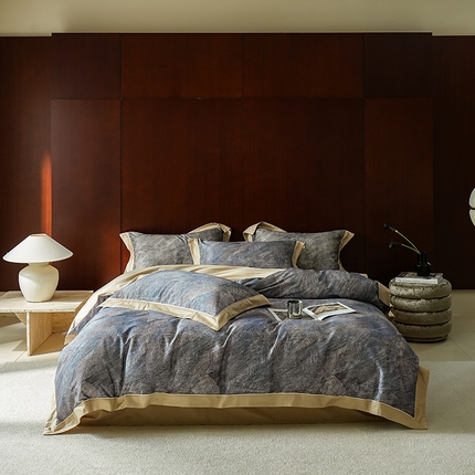 （总）2024新款天丝棉磨毛宽边+嵌条印花四件套