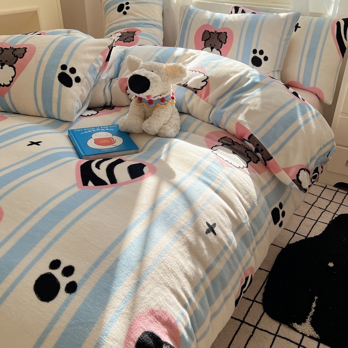 91家纺网 家纺一手货源 找家纺 （总）六巷胡同 2024新款INS卡通牛奶绒四件套