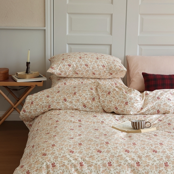 91家纺网 家纺一手货源 找家纺 棉眠 2024新款40支全棉秋季花园系列四件套 红茶