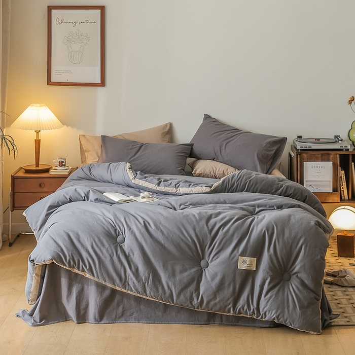 91家纺网 家纺一手货源 找家纺 雯雨家纺 2024新款里外全棉棉花被冬被 高级灰