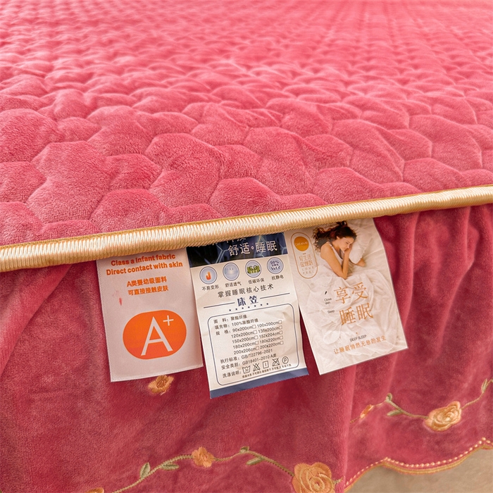 91家纺网 家纺一手货源 找家纺 恒爱家纺 2024新款宝宝绒霞姿月韵床笠 豆沙红