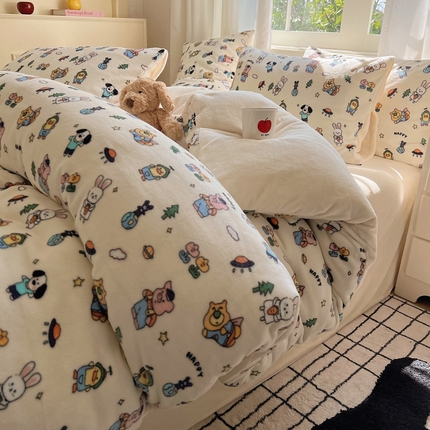 91家纺网 家纺一手货源 找家纺 （总）六巷胡同 2024新款INS卡通牛奶绒四件套