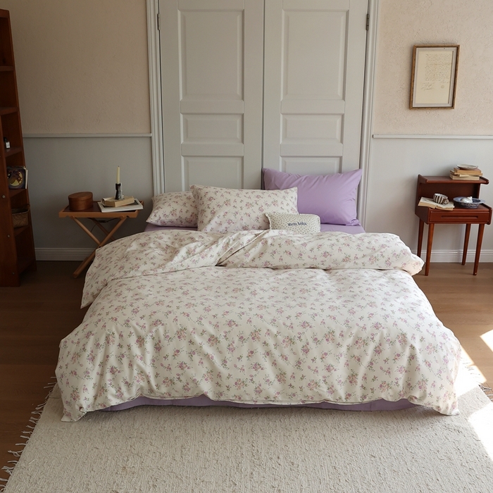 91家纺网 家纺一手货源 找家纺 棉眠 2024新款40支全棉秋季花园系列四件套 粉红雪山