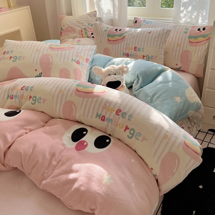 91家纺网 家纺一手货源 找家纺 （总）六巷胡同 2024新款INS卡通牛奶绒四件套