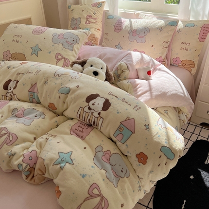 91家纺网 家纺一手货源 找家纺 （总）六巷胡同 2024新款INS卡通牛奶绒四件套