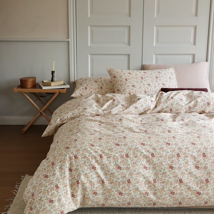 91家纺网 家纺一手货源 找家纺 棉眠 2024新款40支全棉秋季花园系列四件套 红茶