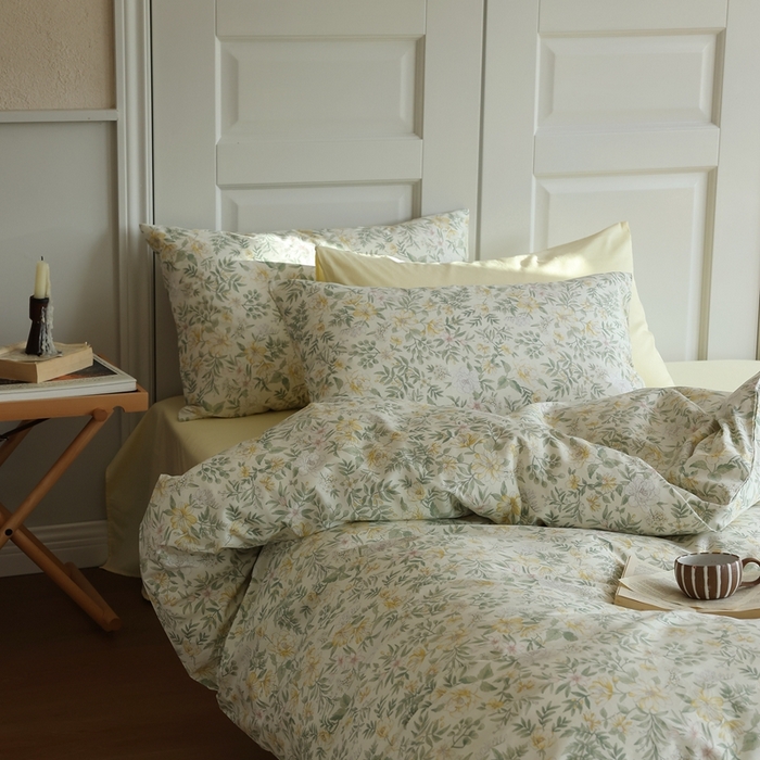 91家纺网 家纺一手货源 找家纺 棉眠 2024新款40支全棉秋季花园系列四件套 冬青