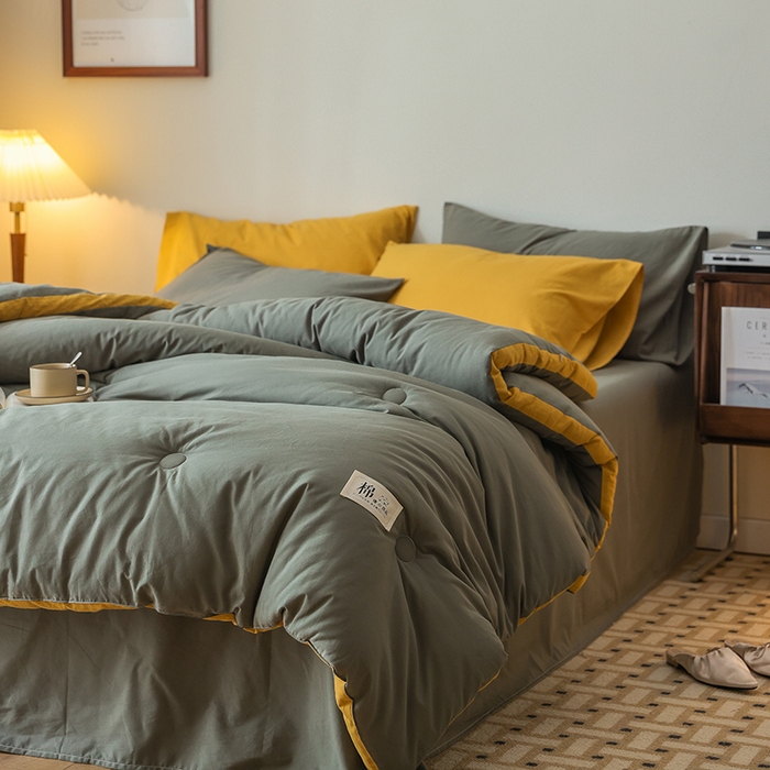 91家纺网 家纺一手货源 找家纺 雯雨家纺 2024新款里外全棉棉花被冬被 军绿黄