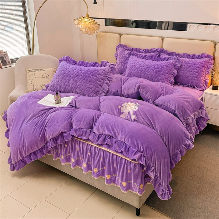 91家纺网 家纺一手货源 找家纺 恒爱家纺 2024新款宝宝绒霞姿月韵四件套 浪漫紫