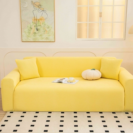 91家纺网 家纺一手货源 找家纺 沐沐 2026新款豆豆绒沙发套 柠檬黄