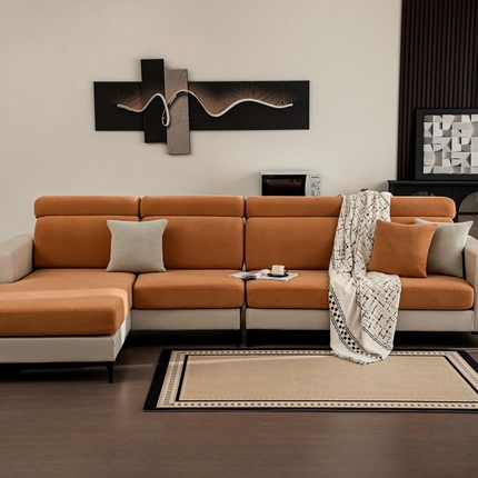 91家纺网 家纺一手货源 找家纺 沐沐家纺 2026新款轻奢麂皮绒沙发笠橘红