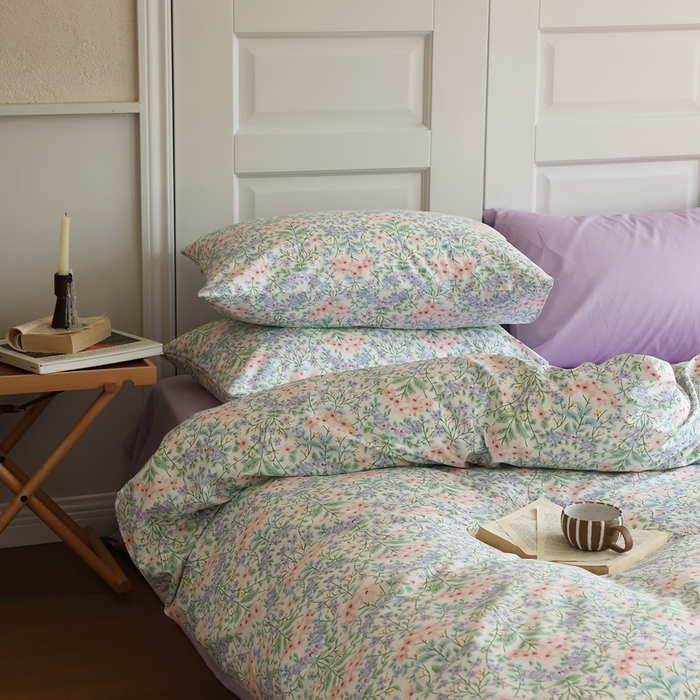 91家纺网 家纺一手货源 找家纺 棉眠 2024新款40支全棉秋季花园系列四件套 星河粉钻