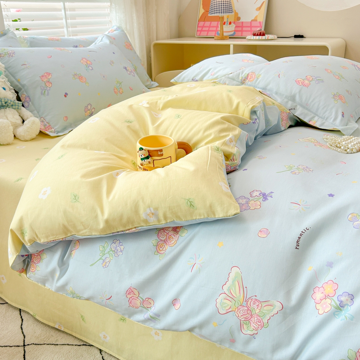 91家纺网 家纺一手货源 找家纺 红馆 2025年全棉12868印花系列四件套 梦蝶