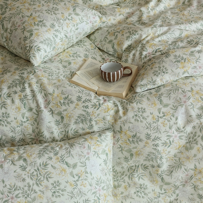 91家纺网 家纺一手货源 找家纺 棉眠 2024新款40支全棉秋季花园系列四件套 冬青