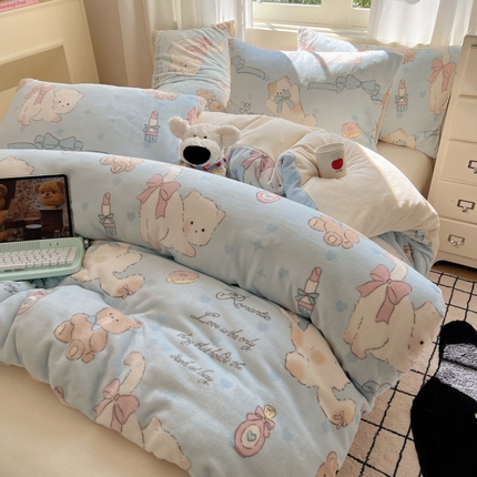 91家纺网 家纺一手货源 找家纺 （总）六巷胡同 2024新款INS卡通牛奶绒四件套