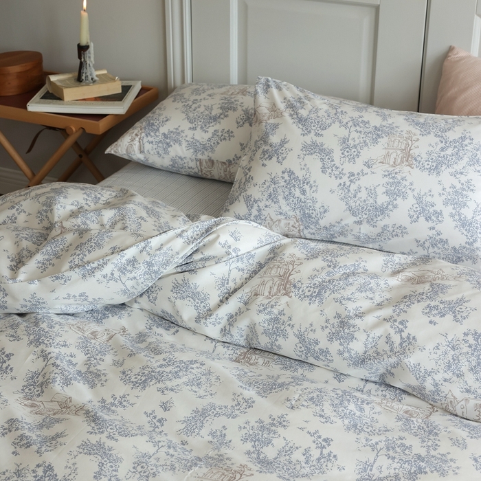 91家纺网 家纺一手货源 找家纺 棉眠 2024新款40支全棉秋季花园系列四件套 昆仑煮雪