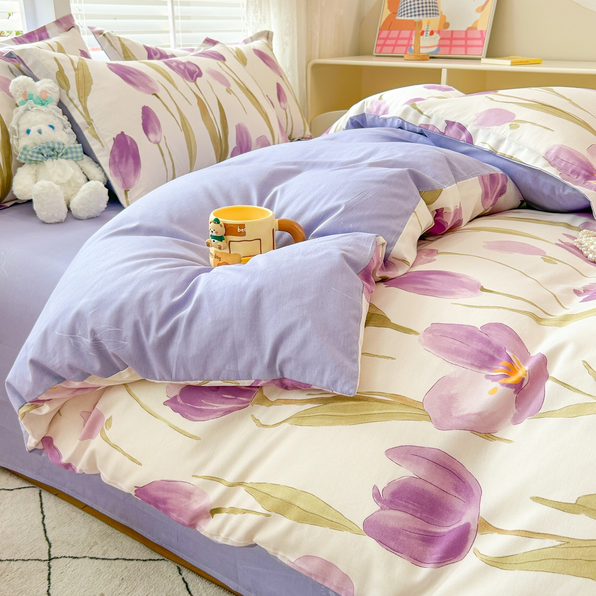 91家纺网 家纺一手货源 找家纺 红馆 2025年全棉12868印花系列四件套 紫色郁金香