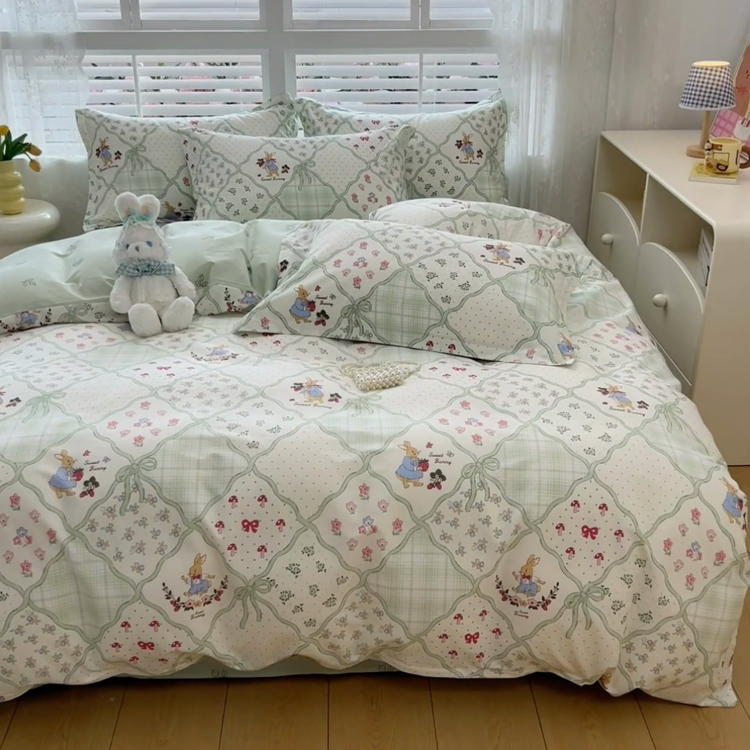 91家纺网 家纺一手货源 找家纺 红馆 2025年全棉12868印花系列四件套 初春晚风