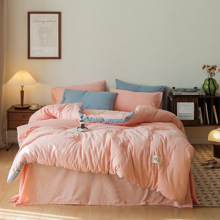 91家纺网 家纺一手货源 找家纺 雯雨家纺 2024新款里外全棉棉花被冬被 文艺粉