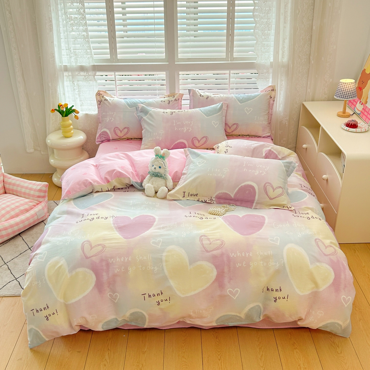 91家纺网 家纺一手货源 找家纺 红馆 2025年全棉12868印花系列四件套 爱心记忆