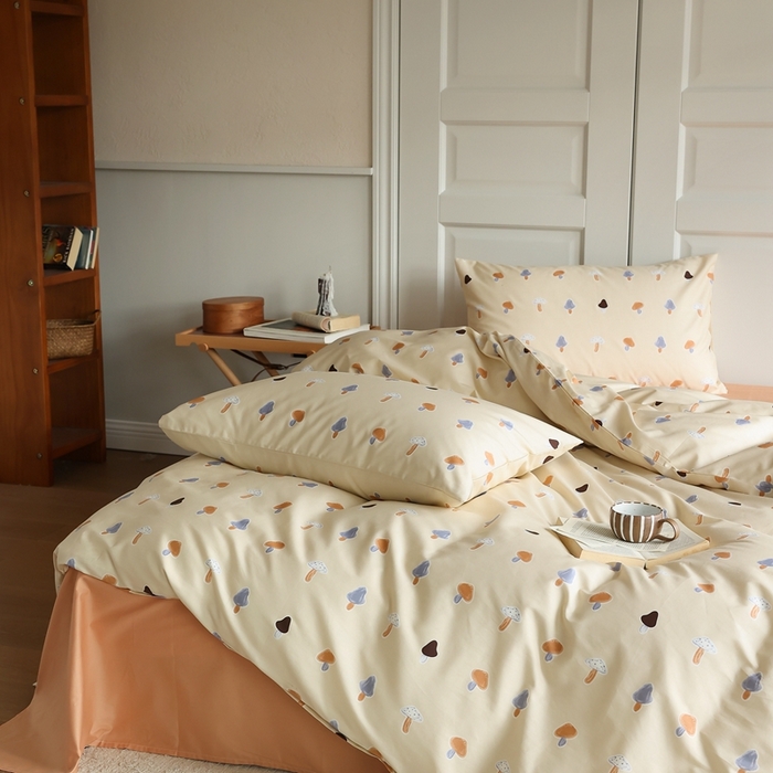 91家纺网 家纺一手货源 找家纺 棉眠 2024新款40支全棉秋季花园系列四件套 蘑菇屋