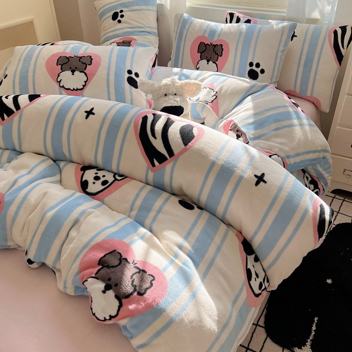 91家纺网 家纺一手货源 找家纺 （总）六巷胡同 2024新款INS卡通牛奶绒四件套