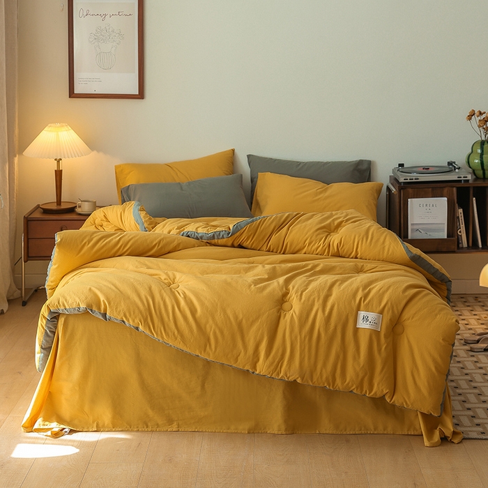 91家纺网 家纺一手货源 找家纺 雯雨家纺 2024新款里外全棉棉花被冬被 明亮黄