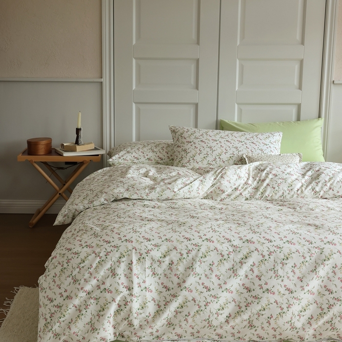 91家纺网 家纺一手货源 找家纺 棉眠 2024新款40支全棉秋季花园系列四件套 桃花笺