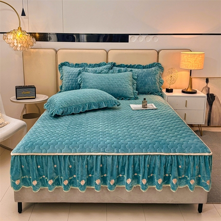 恒爱家纺 2024新款宝宝绒霞姿月韵床笠 浅灰蓝