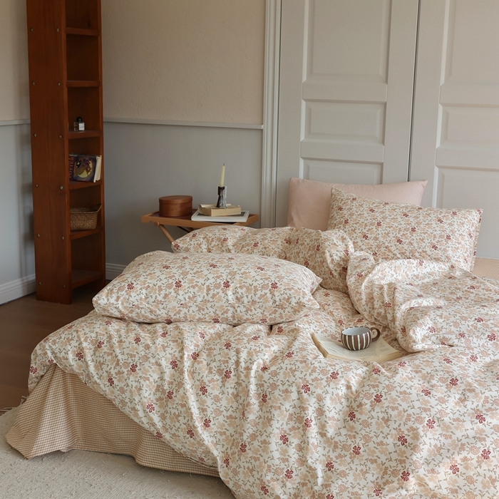 91家纺网 家纺一手货源 找家纺 棉眠 2024新款40支全棉秋季花园系列四件套 红茶