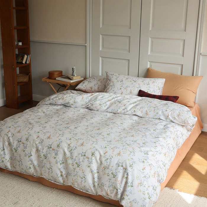 91家纺网 家纺一手货源 找家纺 棉眠 2024新款40支全棉秋季花园系列四件套 橘朵