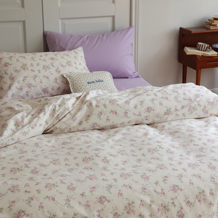 91家纺网 家纺一手货源 找家纺 棉眠 2024新款40支全棉秋季花园系列四件套 粉红雪山