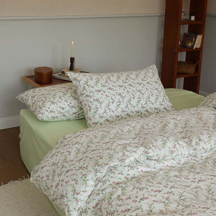 91家纺网 家纺一手货源 找家纺 棉眠 2024新款40支全棉秋季花园系列四件套 桃花笺