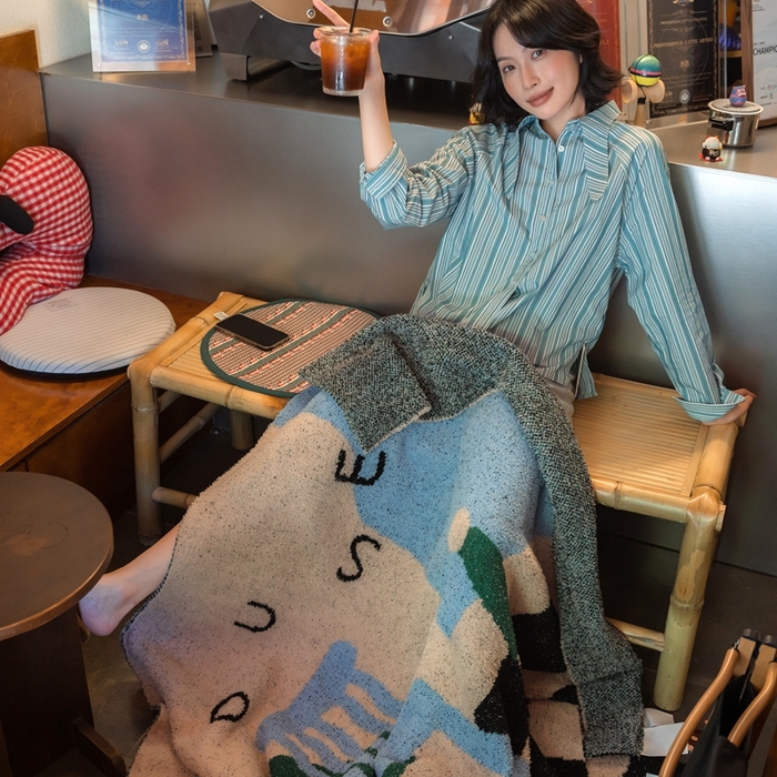 91家纺网 家纺一手货源 找家纺 圆岛 2024新款多功能针织半边绒毛毯 豪斯棋盘