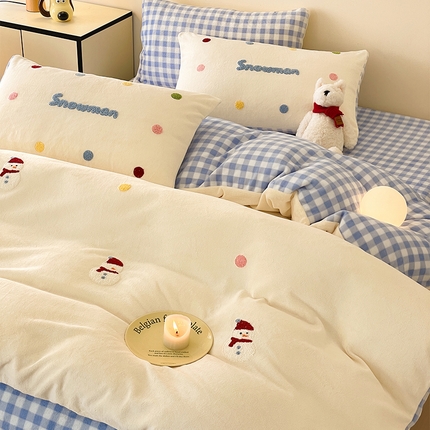 91家纺网 家纺一手货源 找家纺 （总）如一 2024新款卡通高克重牛奶绒毛巾绣四件套